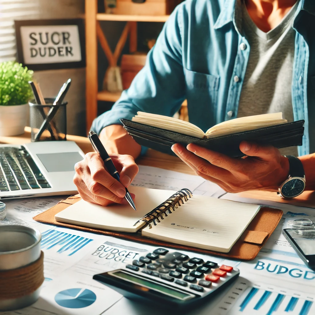 A person planning finances with a notebook and laptop, working towards financial independence in their 30s.