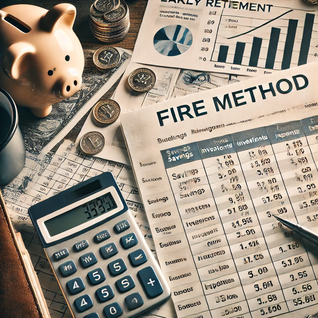 A financial plan and calculator representing the FIRE Method for Financial Independence.