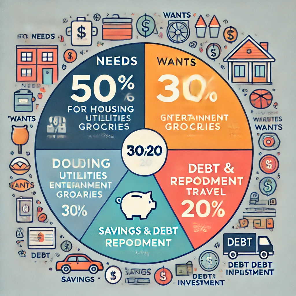 Explanation of how the 50/30/20 rule helps achieve financial independence.