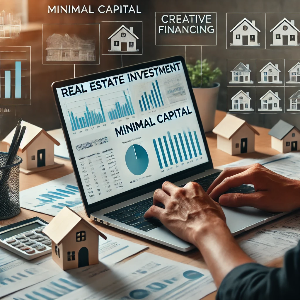 A person reviewing real estate investment strategies with minimal capital.